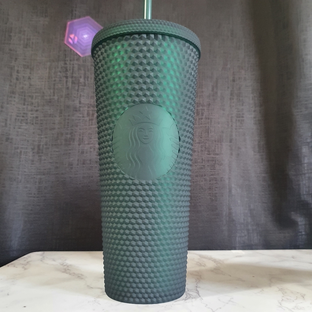 NEW Starbucks 2022 Studded Matte Dark Green 24 oz Tumbler Cold Cup Venti